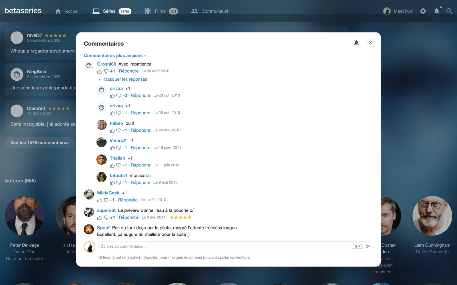 Fenêtre des commentaires