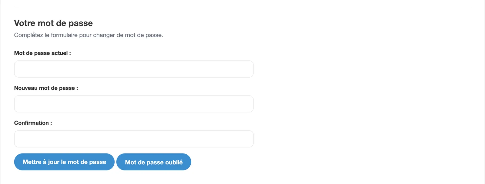 Rubrique Votre mot de passe