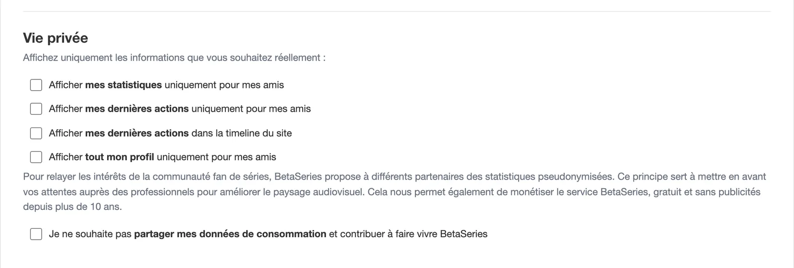 Rubrique Vie privée
