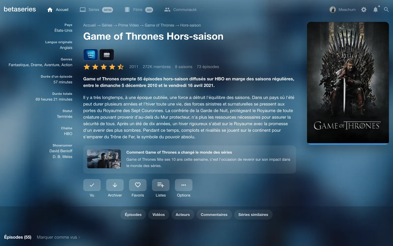 Saison « Hors-saison » d'une fiche série