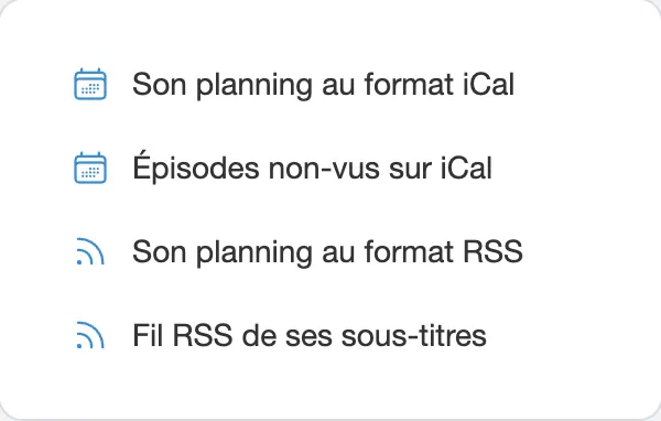 Liens iCal et RSS de la page Planning