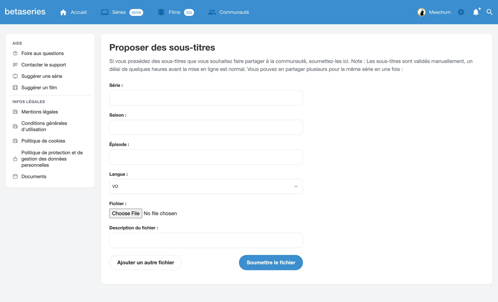 Formulaire « Proposer des sous-titres »