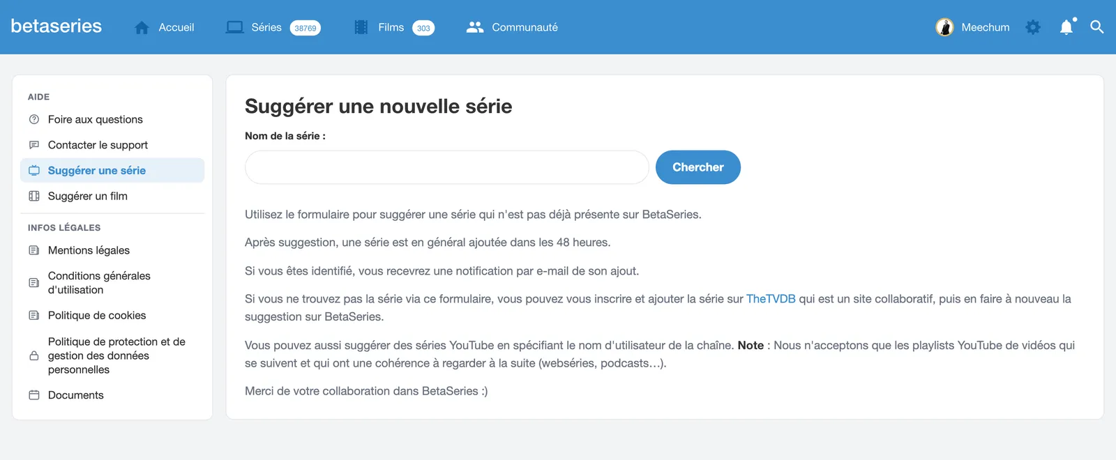 Formulaire « Suggérer une nouvelle série »